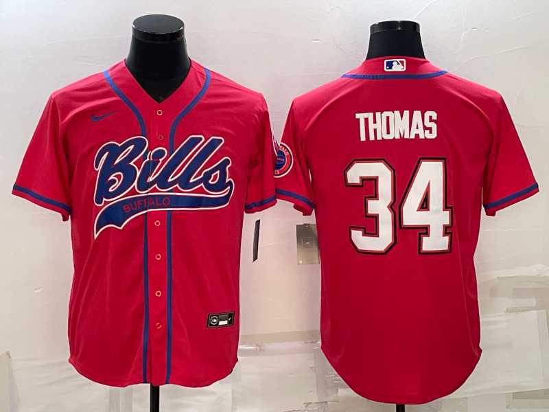 Men%27s Buffalo Bills #34 Thurman Thomas Red With Patch Cool Base Stitched Baseball Jersey->buffalo bills->NFL Jersey